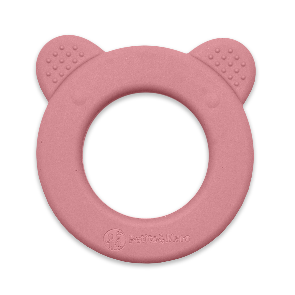 PETITE&MARS Silikoninis kramtukas su barškučiu Bear Dusty Rose 0+