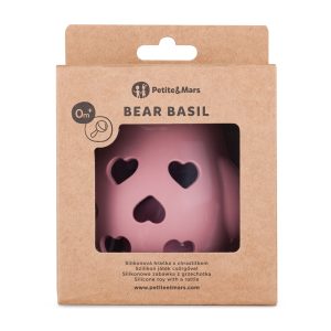 PETITE&MARS Silikoninis barškučio žaislas Bear Basil Dusty Rose