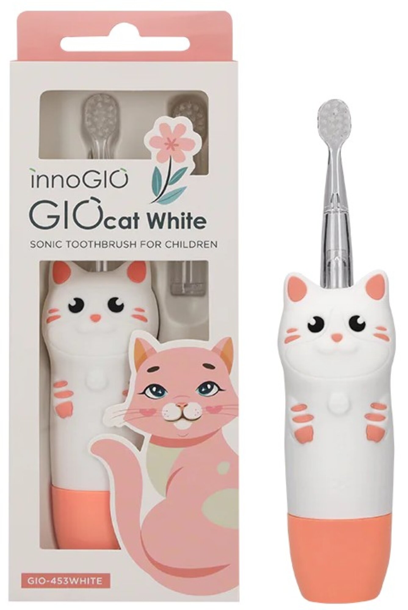 INNOGIO HITE GIOcat sonic dantų šepetėlis vaikams, baltas