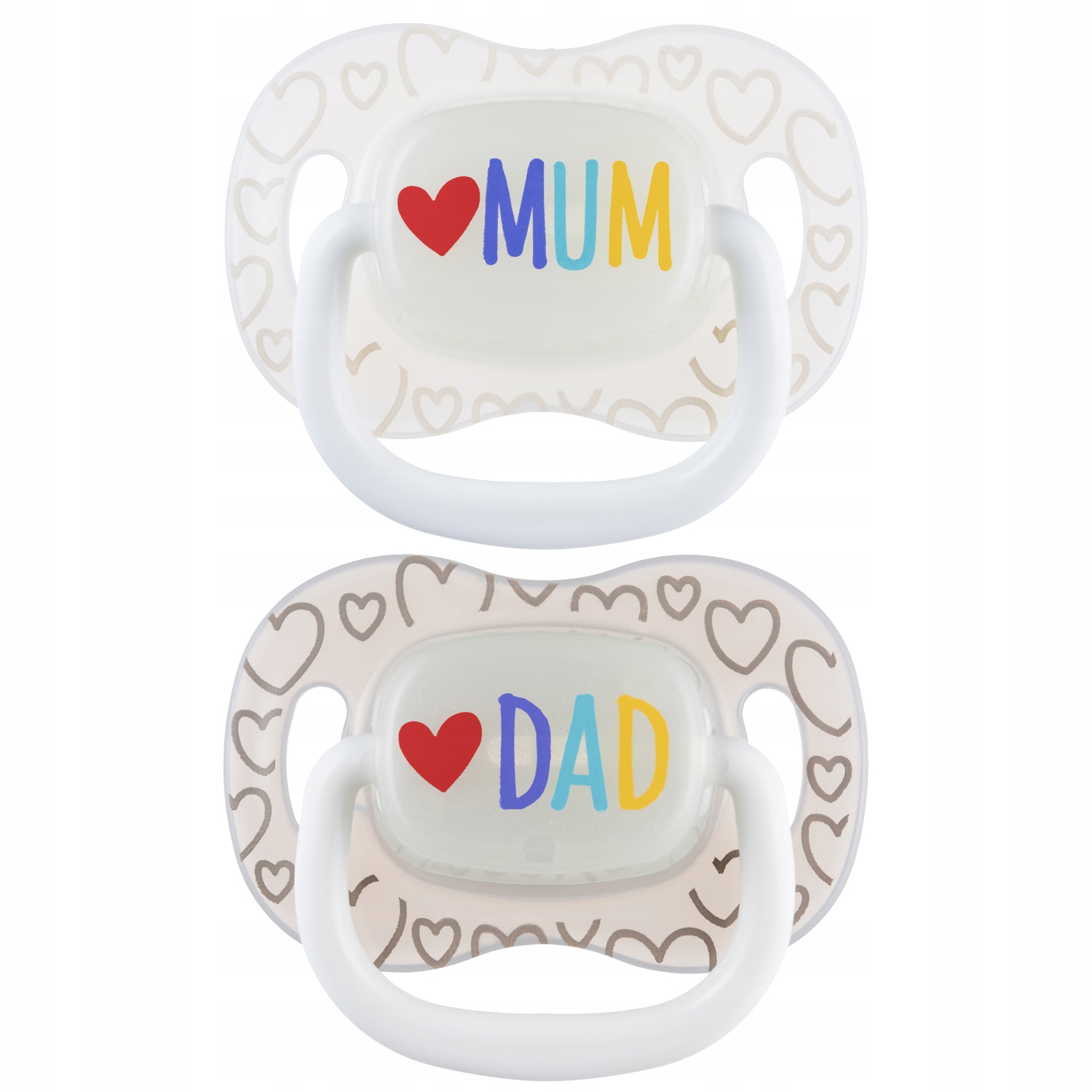 CANPOL Silikoninis čiulptukas 6-18m simetriškas LoveMum&Dad 2 vnt.