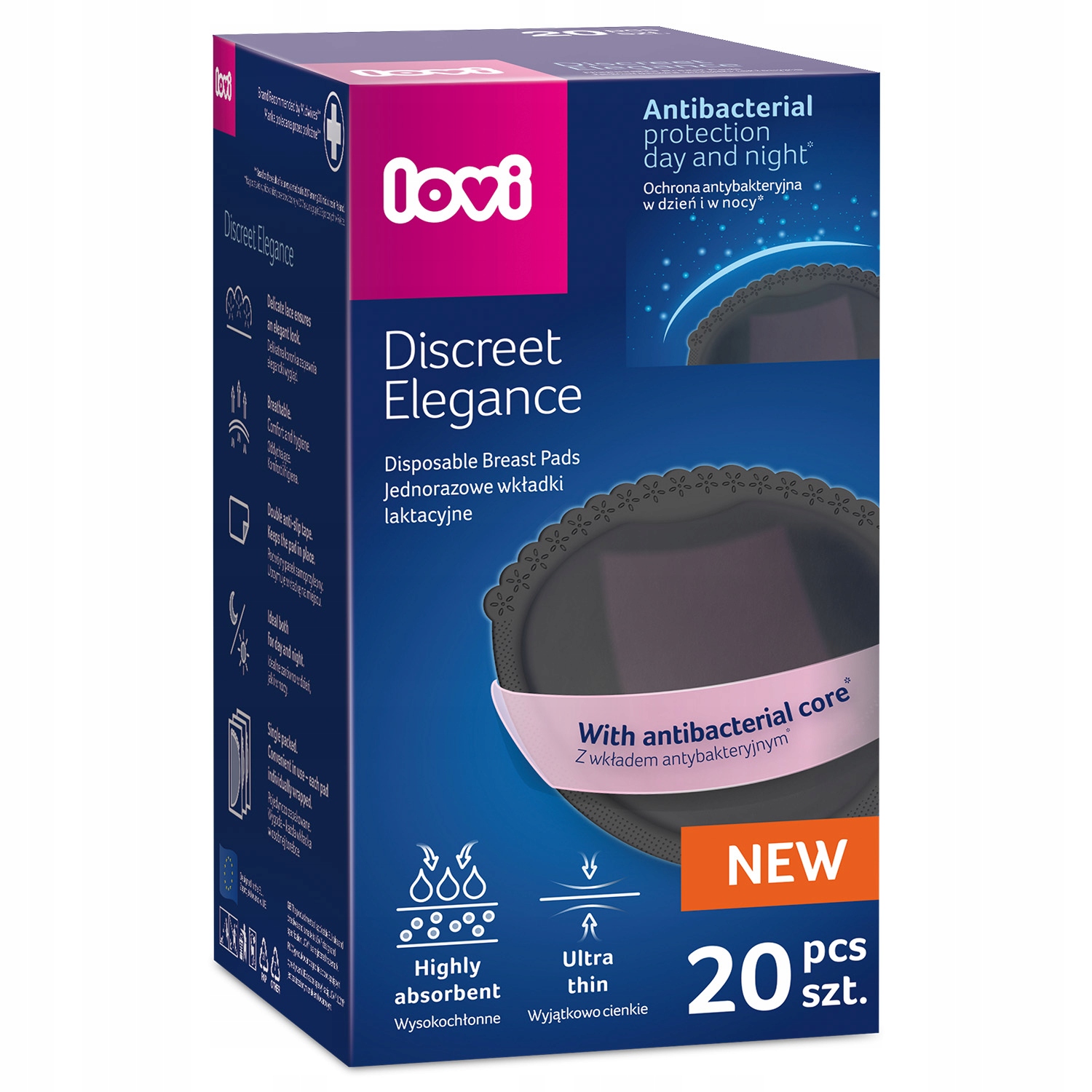 LOVI Discreet Elegance žindymo įklotai 20 vnt, juodi
