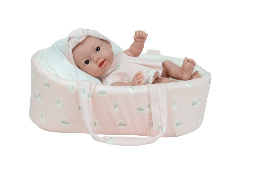 Arias lėlė kūdikėlis su rožine nešykle, 26 cm