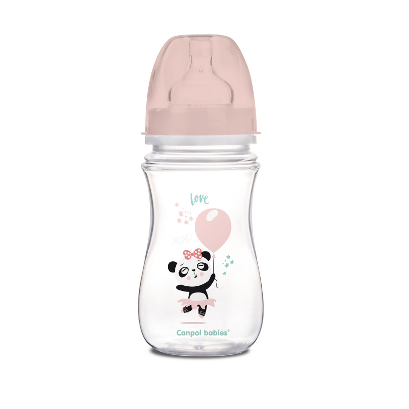 CANPOL EasyStart Exotic platus buteliukas nuo pilvo dieglių 240ml rožinis