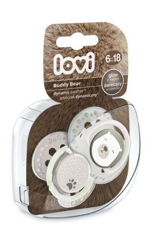 LOVI Dinaminis silikoninis čiulptukas 6-18m 2vnt Buddy Bear