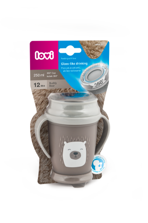 LOVI Puodelis su rankenomis 250ml JUNIOR BUDDY BEAR neutralios spalvos