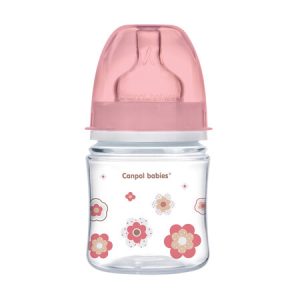 CANPOL Buteliukas nuo pilvo dieglių plačios burnos Easystart Newborn Baby 120 ml rožinės gėlės