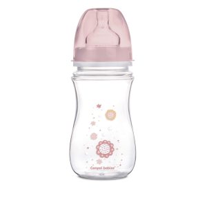 CANPOL Easystart Newborn Baby plataus burnos buteliukas nuo pilvo dieglių 240 ml rožinės gėlės