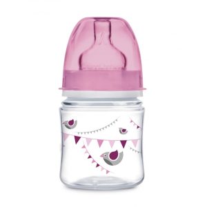 CANPOL platus buteliukas nuo pilvo dieglių 120 ml PP Easy Start Let's pink