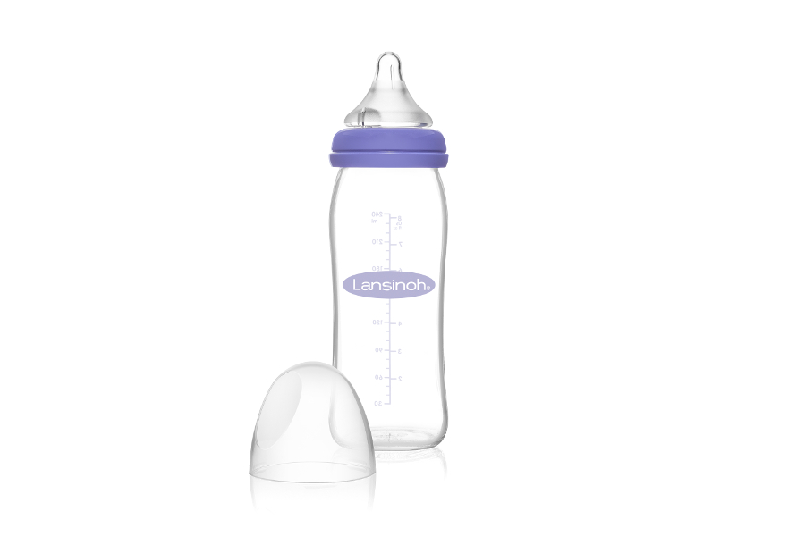 LANSINOH Stiklinis maitinimo buteliukas 240 ml + Natural/Wave žindukas