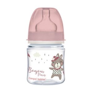 CANPOL Anti-colic platus buteliukas 120ml Bonjour rožinis