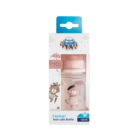 CANPOL Anti-colic platus buteliukas 120ml Bonjour rožinis - Image 2