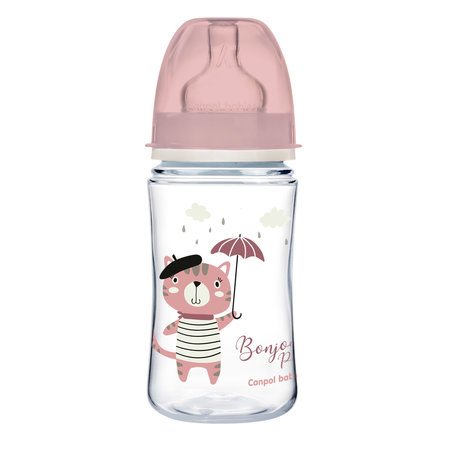 CANPOL Anti-colic platus buteliukas 240ml Bonjour rožinis