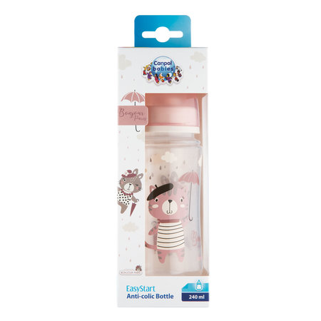 CANPOL Anti-colic platus buteliukas 240ml Bonjour rožinis - Image 2