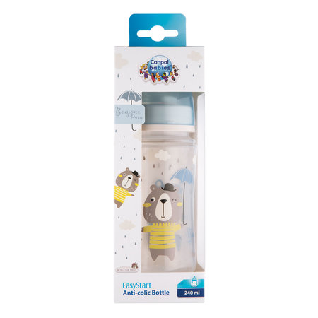 CANPOL Platus buteliukas nuo pilvo dieglių 240ml Bonjour mėlynas - Image 2