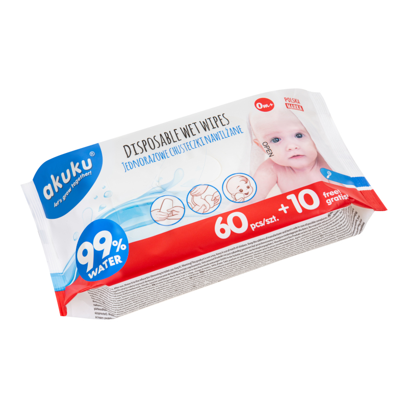 AKUKU Vienkartinės vandeniu sudrėkintos servetėlės 70 vnt - Image 2