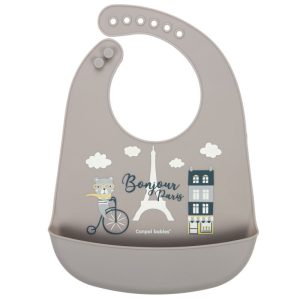CANPOL Silikoninis seilinukas su kišene Bonjour Paris smėlio spalvos