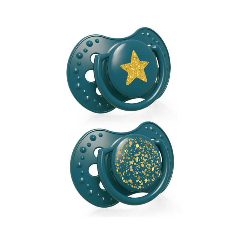LOVI Dinaminis silikoninis čiulptukas 0-3 m 2 vnt Stardust green