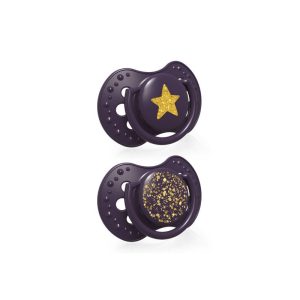 LOVI Dinaminis silikoninis čiulptukas 0-3 m 2 vnt Stardust violetinis
