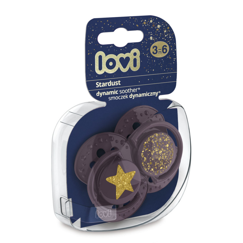 LOVI Dinaminis silikoninis čiulptukas 3-6m 2 vnt Stardust violetinis - Image 2