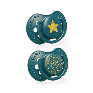 LOVI Dinaminis silikoninis čiulptukas 6-18m 2 vnt Stardust green