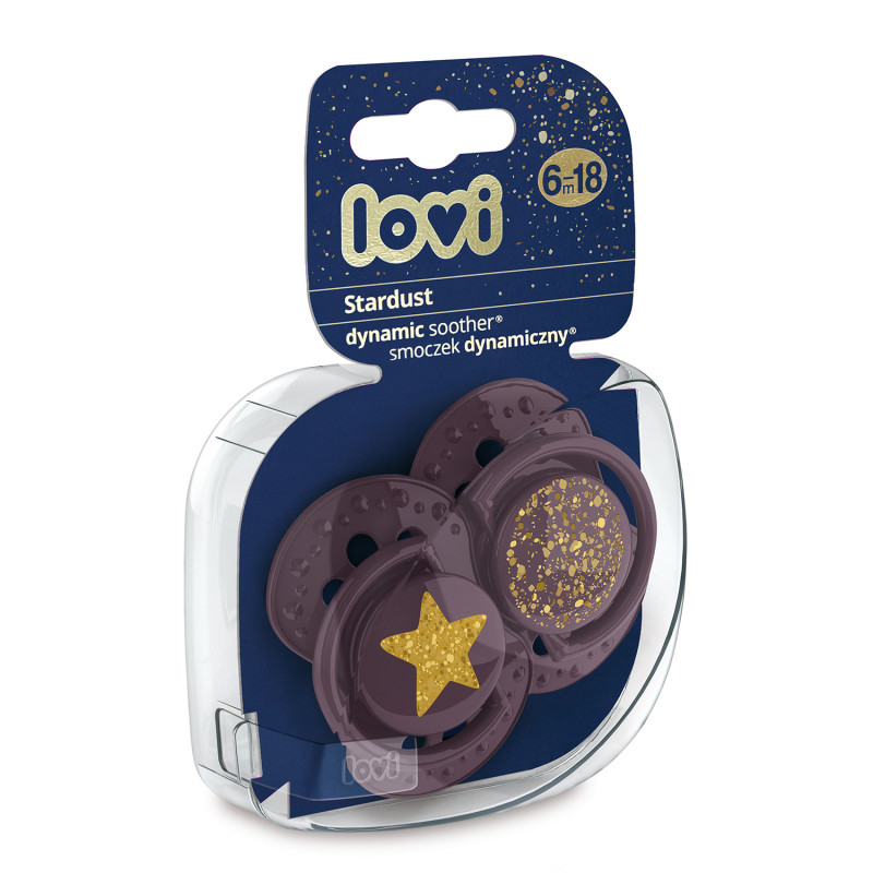 LOVI Dinaminis silikoninis čiulptukas 6-18m 2 vnt Stardust violetinis - Image 2