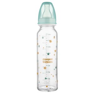 CANPOL Stiklinis buteliukas 240ml, dekoruotas