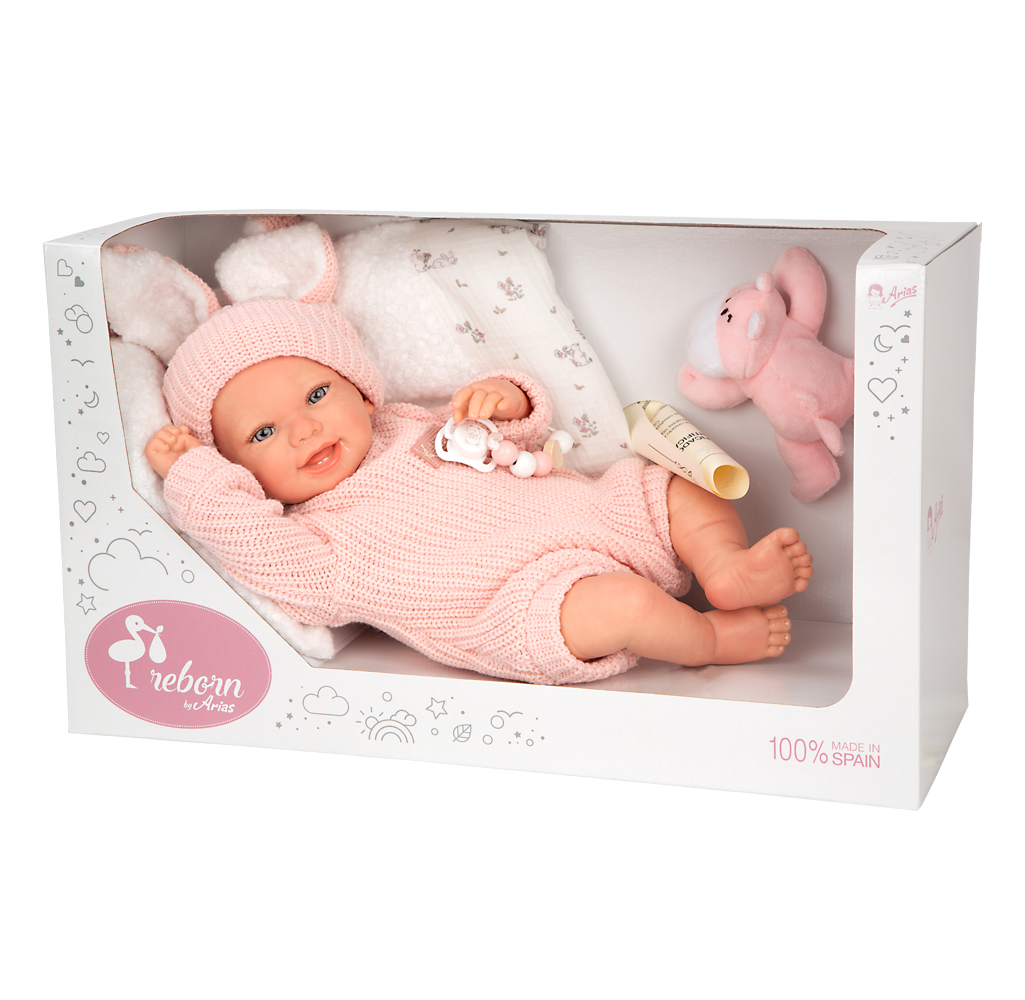 Arias Reborn lėlė kūdikėlis rožiniais rūbeliais, Lucia, 45 cm - Image 6