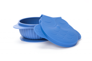 INNOGIO silikoninis dubenėlis su dangteliu GIOfresh OWL, blue, 6m +, GIO-910BLUE