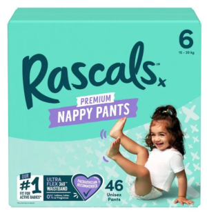 RASCALS sauskelnės-kelnaitės, 6 dydis, 15-20 kg, 46 vnt., 93437