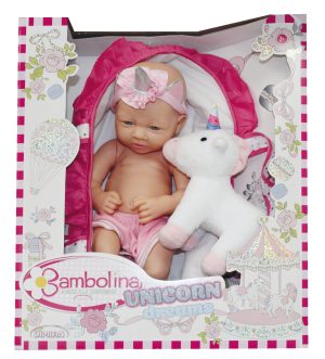BAMBOLINA lėlė - kūdikis su pliušiniu vienaragiu Unicorn Dreams, 36cm, BD1263