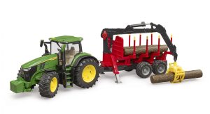 BRUDER traktorius John Deere 7R 350 su miško priekaba ir 4 rąstais, 03154