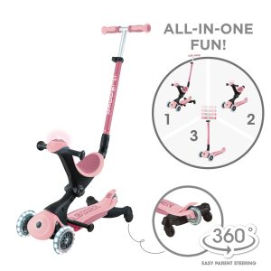 GLOBBER paspirtukas Go Up Deluxe Lights 360°, pastelinis rožinis, 699-310