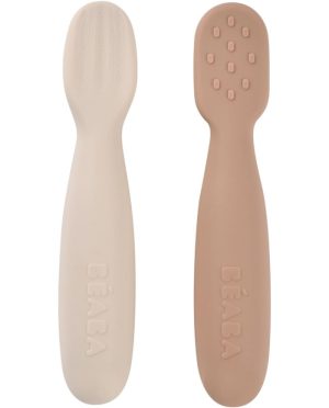 BEABA 2 VNT. SILIKONINIŲ ŠAUKŠTELIŲ RINKINYS +4 MĖN, PRALINE/CLAY