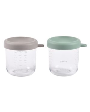 BEABA 2 VNT. STIKLINIŲ INDELIŲ RINKINYS (250 ML), SAGE GREEN/GREY