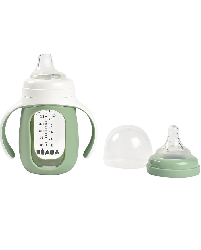 BEABA MOKOMASIS STIKLINIS BUTELIUKAS-GERTUVĖ 2IN1, 210 ML, SAGE GREEN, SILIKONINIAME DĖKLE - Image 2
