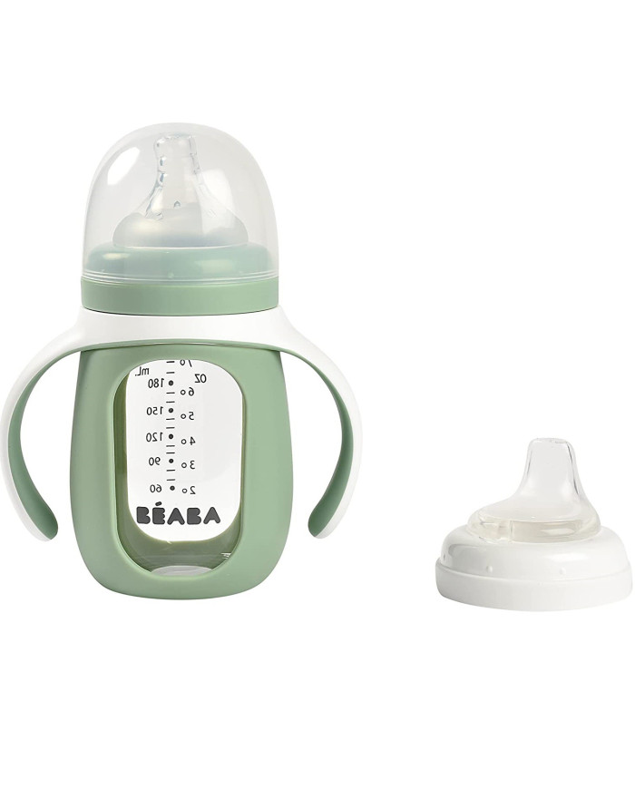 BEABA MOKOMASIS STIKLINIS BUTELIUKAS-GERTUVĖ 2IN1, 210 ML, SAGE GREEN, SILIKONINIAME DĖKLE - Image 3