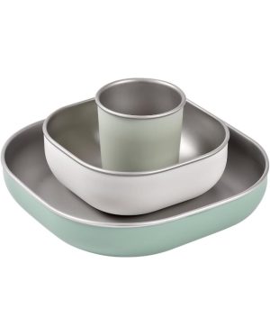 BEABA NERŪDIJANČIO PLIENO 3 VNT. PIETŲ RINKINYS, SAGE GREEN