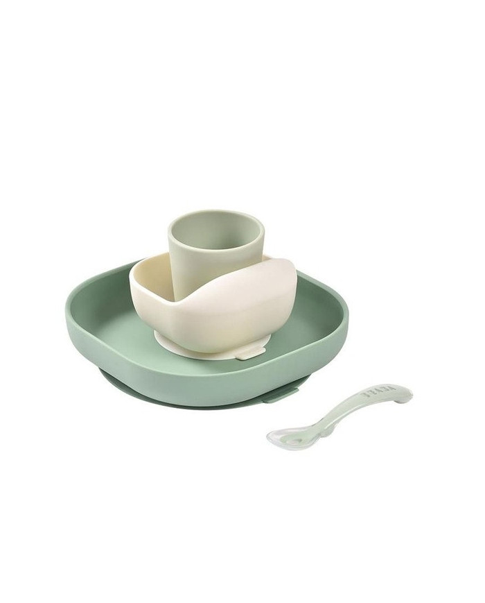 BEABA SILIKONINIS 4 VNT. PIETŲ RINKINYS, SAGE GREEN