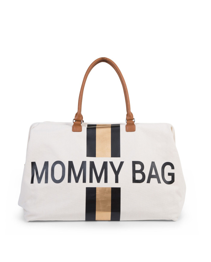 CHILDHOME DIDELIS MAMOS REIKMENŲ KREPŠYS MOMMY BAG, OFF WHITE STRIPES BLACK/GOLD - Image 2