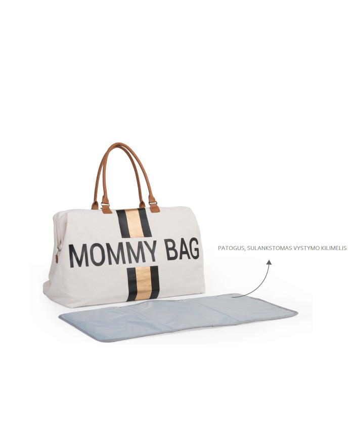 CHILDHOME DIDELIS MAMOS REIKMENŲ KREPŠYS MOMMY BAG, OFF WHITE STRIPES BLACK/GOLD - Image 4