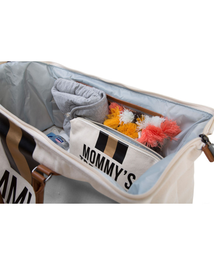 CHILDHOME DIDELIS MAMOS REIKMENŲ KREPŠYS MOMMY BAG, OFF WHITE STRIPES BLACK/GOLD - Image 5