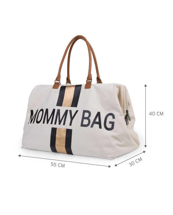 CHILDHOME DIDELIS MAMOS REIKMENŲ KREPŠYS MOMMY BAG, OFF WHITE STRIPES BLACK/GOLD - Image 6