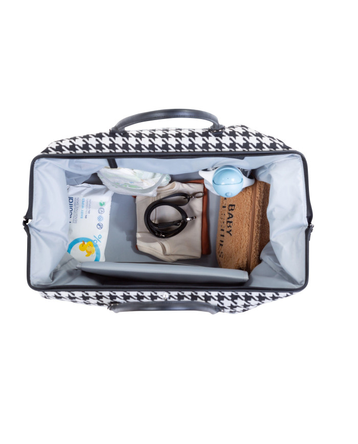 CHILDHOME DIDELIS MAMOS REIKMENŲ KREPŠYS MOMMY BAG, PIED DE POULE, BLACK - Image 4