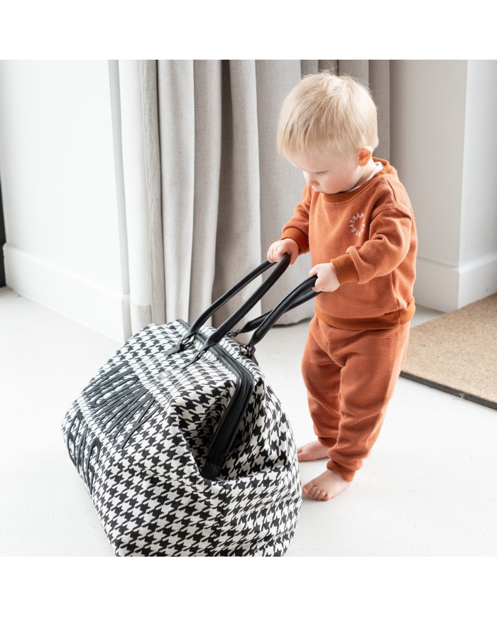 CHILDHOME DIDELIS MAMOS REIKMENŲ KREPŠYS MOMMY BAG, PIED DE POULE, BLACK - Image 7