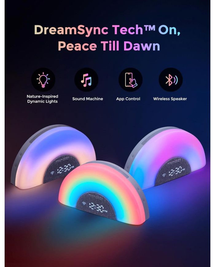 MOMCOZY BALTOJO TRIUKŠMO APARATAS ŽADINTUVAS DREAMSYNC™ SU VAIVORYKŠTĖS ŠVIESA, GREY - Image 2