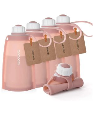 MOMCOZY DAUGKARTINIAI SILIKONINIAI PIENO IR MAISTO LAIKYMO MAIŠELIAI, 5 VNT., RAUSVI
