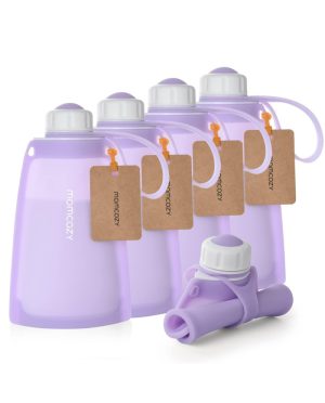 MOMCOZY DAUGKARTINIAI SILIKONINIAI PIENO IR MAISTO LAIKYMO MAIŠELIAI, 5 VNT., VIOLETINIAI