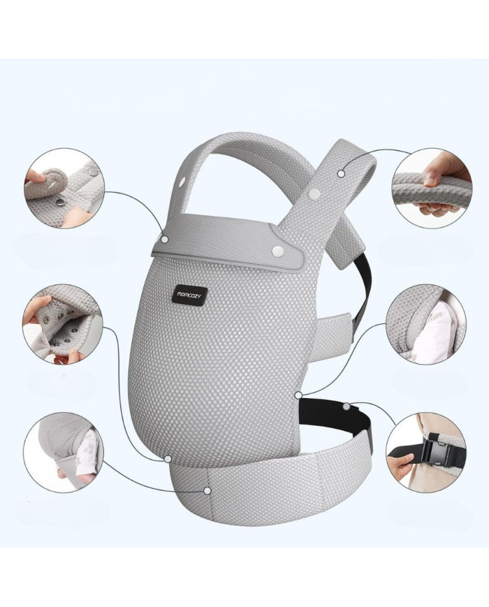 MOMCOZY ERGONOMINĖ KŪDIKIŲ NEŠIOKLĖ SU TINKLELIU, PILKA - Image 3