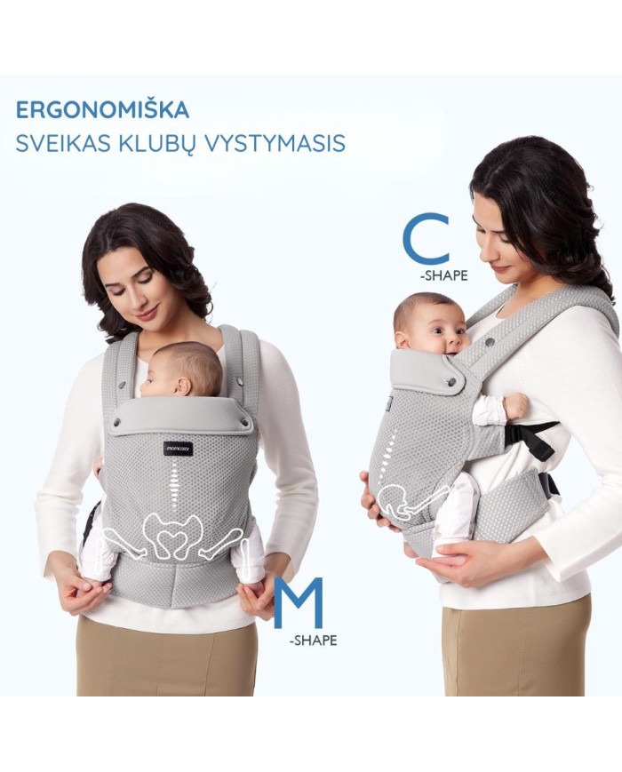 MOMCOZY ERGONOMINĖ KŪDIKIŲ NEŠIOKLĖ SU TINKLELIU, PILKA - Image 5