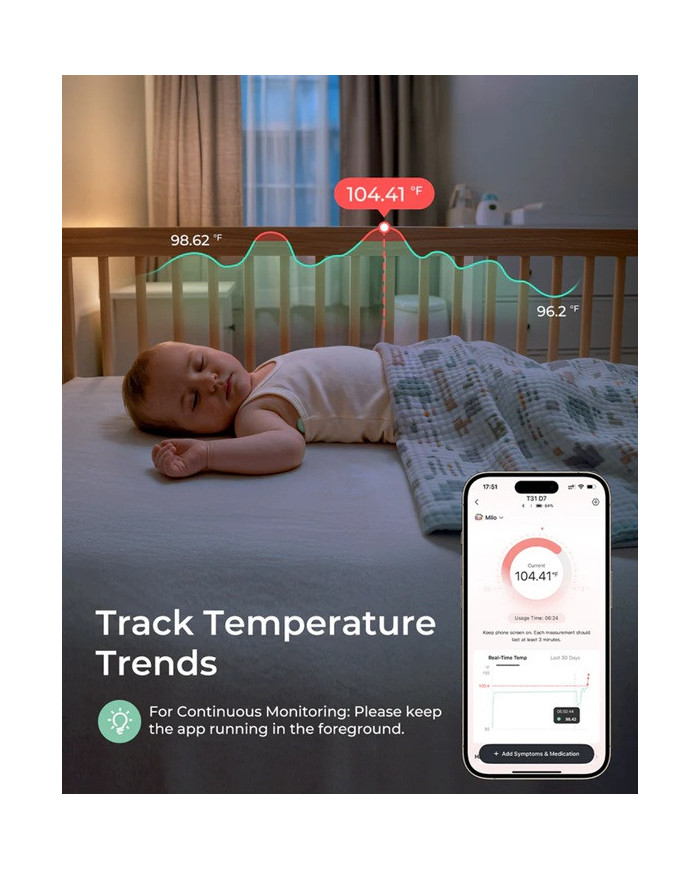 MOMCOZY IŠMANUSIS KŪDIKIŲ TERMOMETRAS – MEDICININIS TIKSLUMAS IR NUOLATINĖ TEMPERATŪROS KONTROLĖ PROGRAMĖLĖJE - Image 5